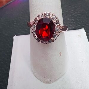 Red Halo Cocktail Ring with Clear Accent Stones - Unbranded Beautiful